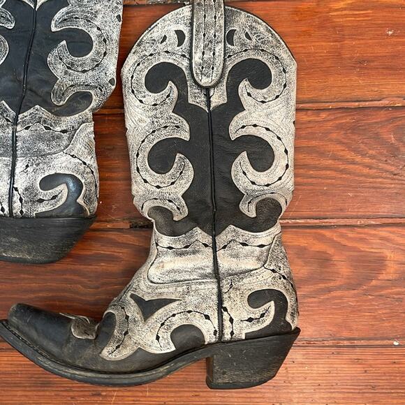 Leather embroidered pull on western cowboy rodeo boots sz 7 - Picture 2 of 5